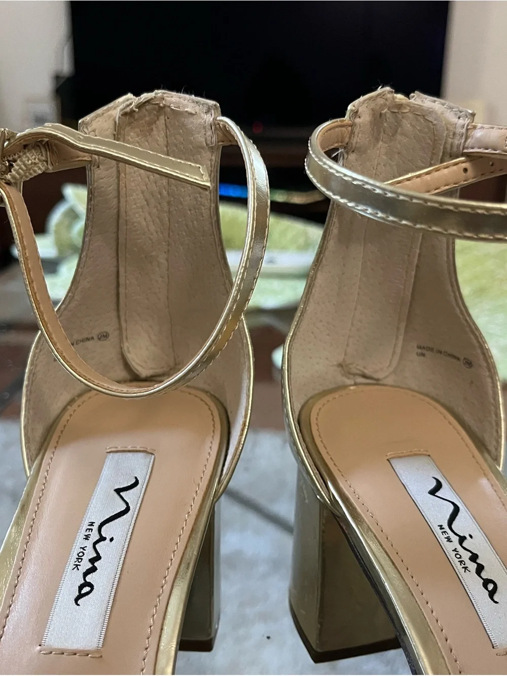 Nina Gold Rhinestone Strappy Low Heel Sandals